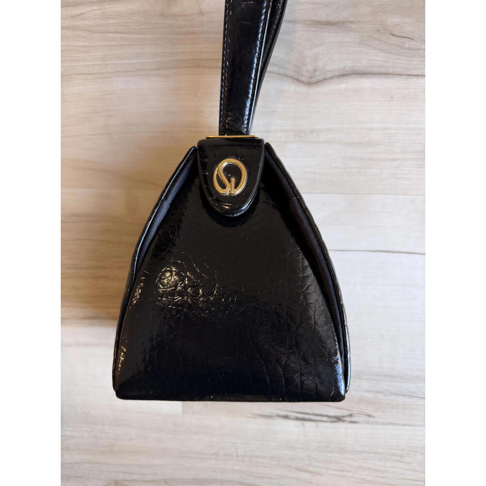 Black Textured Pyramid Wristlet Bag with Gold Accent